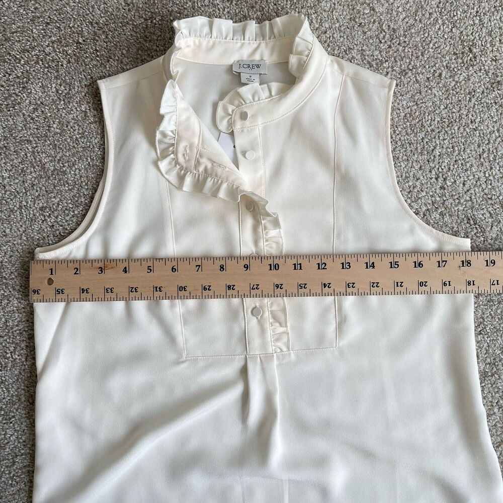 NWT J.Crew Ruffle Trim Crepe Coquette Preppy Career Office Top Blouse 2 Ivory - Picture 6 of 11